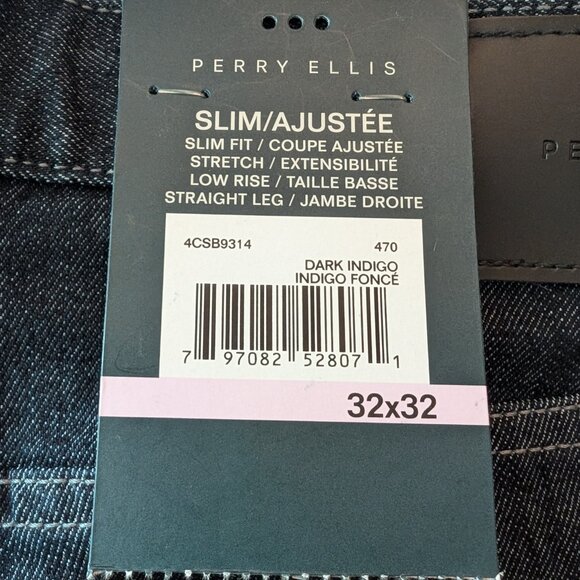 NWT PERRY ELLIS jeans Sz 32 x 32 SLIM FIT STRAIGHT LEG STRETCH LOW Dark Indigo - Picture 9 of 14